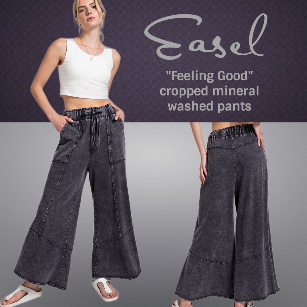 EASEL "Feeling Good" RESTOCKED LIMITED QUANTITIES! Flared Leg Mineral Wash Pants